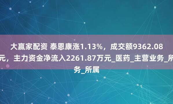 大赢家配资 泰恩康涨1.13%，成交额9362.08万元，主力资金净流入2261.87万元_医药_主营业务_所属